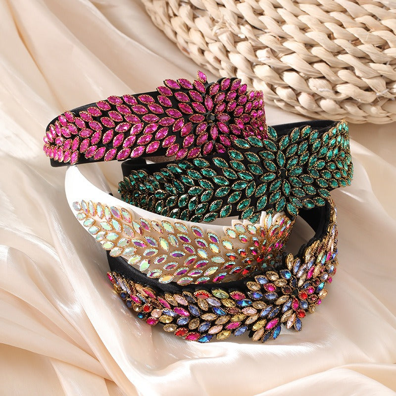Heavy Industry Hair Hoops Fashionable and Creative Baroque Full Drill Hoops Women's Wide Edge Hair Accessories
