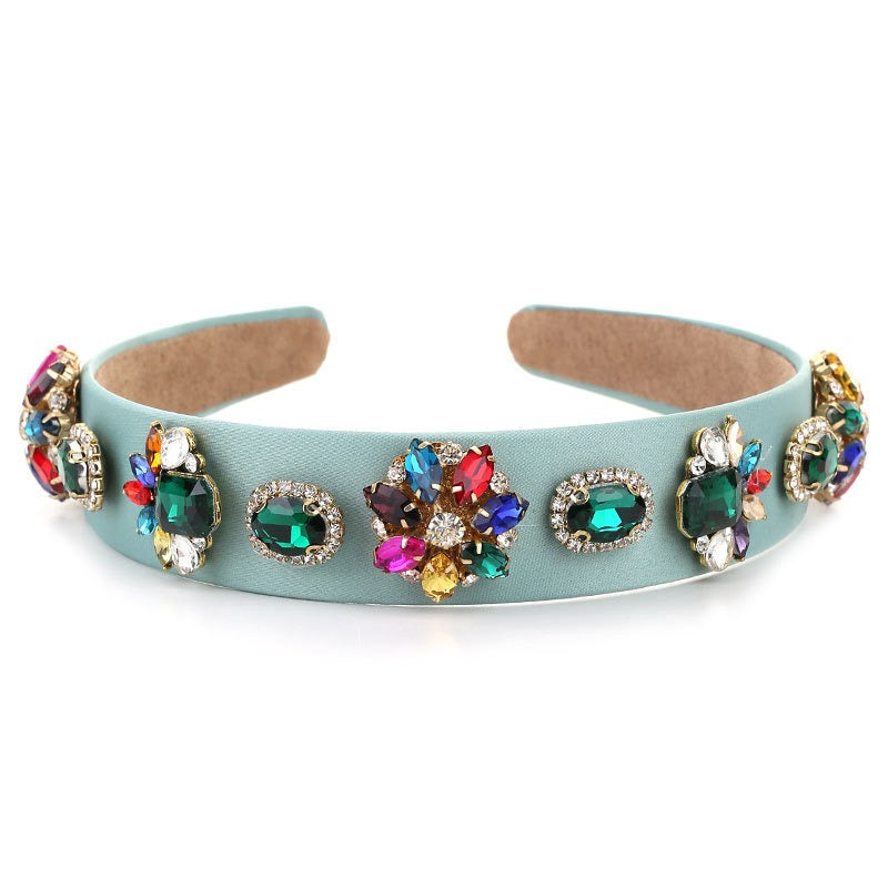 Tidal inlaid colored glass diamond ultra sparkling wide edge sponge face wash headband headwear