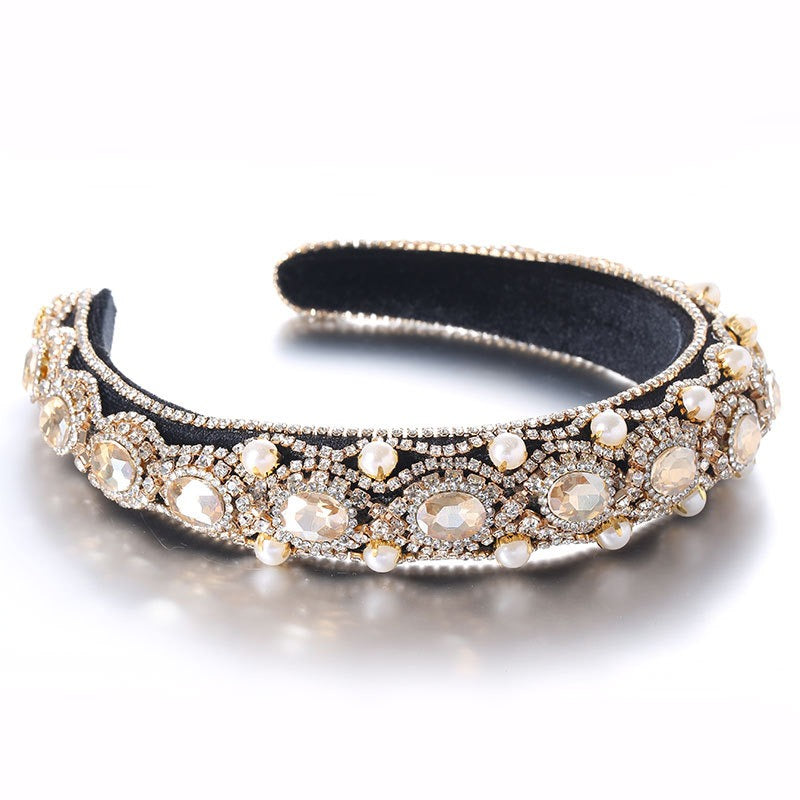 Fashion Women's Super Flash Baroque Glass Pearl Drill Bit Hoop