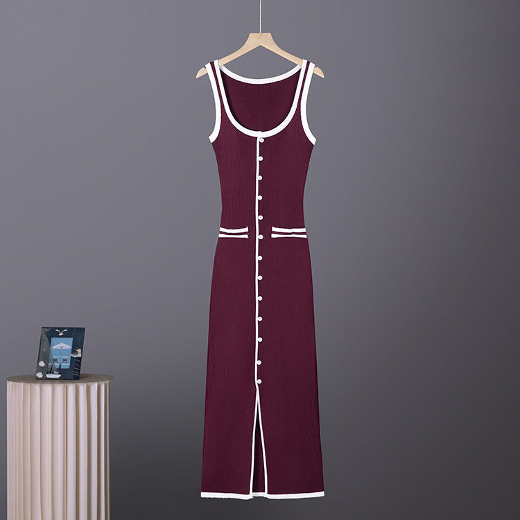 Strap Dress, Sexy Slim-Fit Buttoned Split Design Bodycon Dress