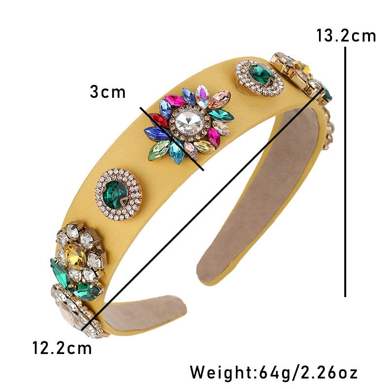Fashionable wide brimmed hair band for women with diamond inlaid flower Baroque rhinestones