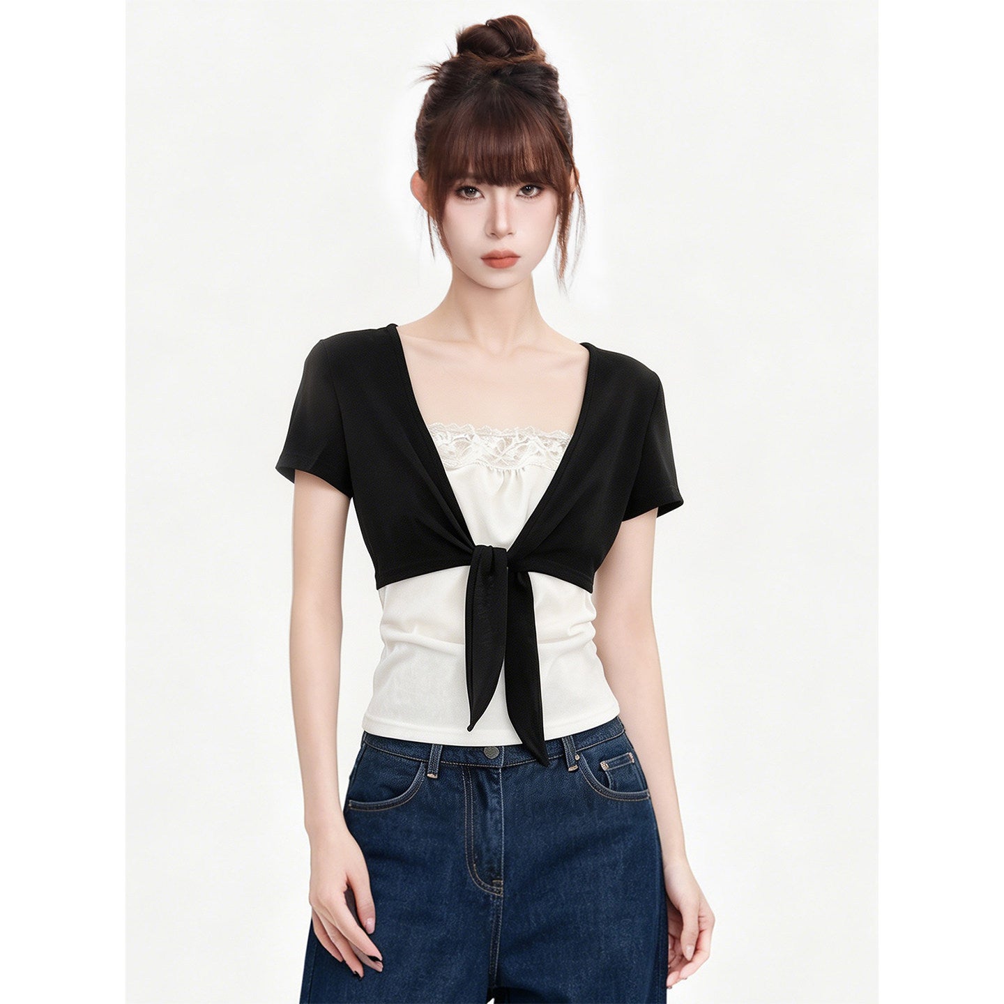 Short Sleeve T-Shirt for Women  Tie-Up Slim Fit Top