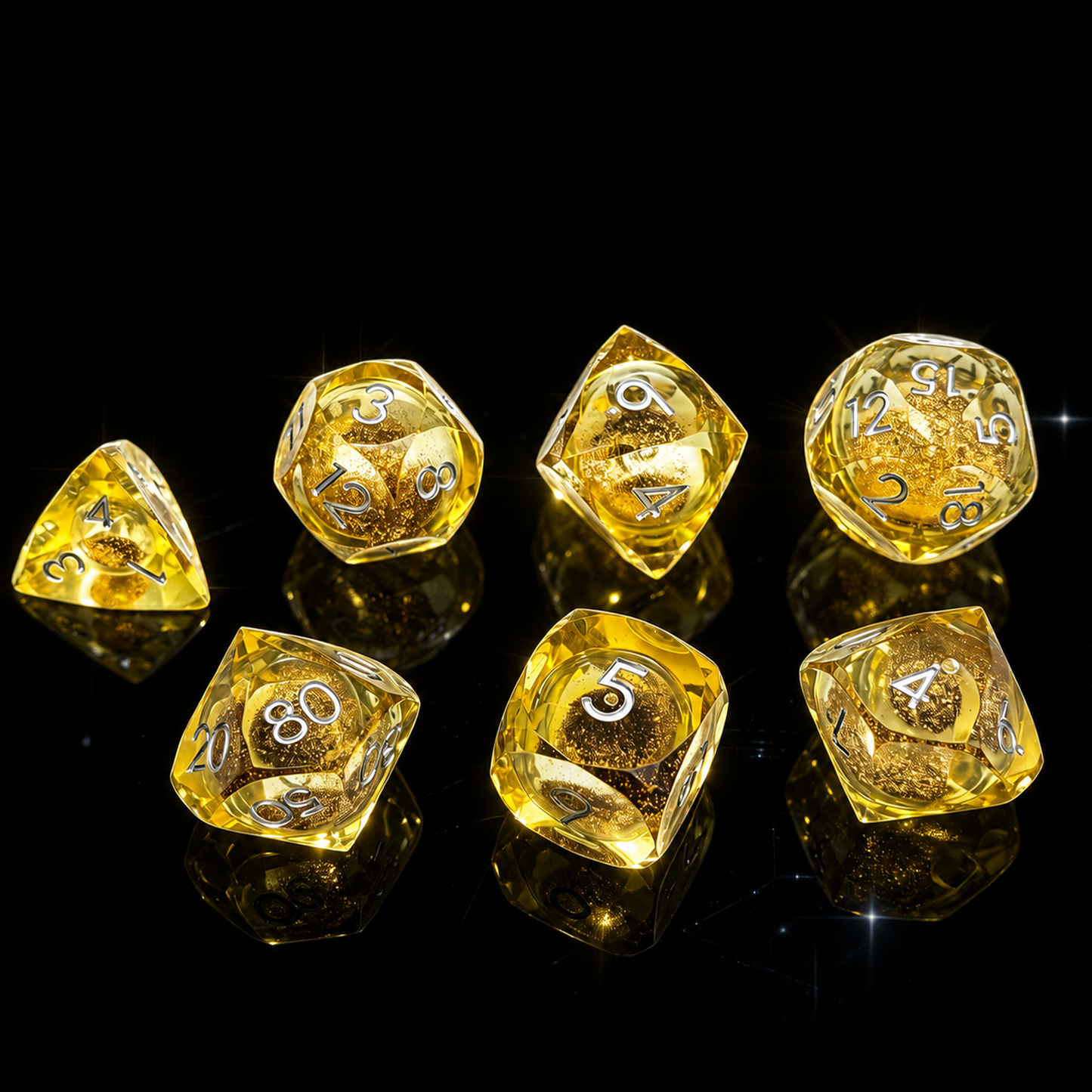 Polygon Dice Set Gemstone Appearance Liquid Resin DND Dungeons &amp; Dragons COC TTRPG D6