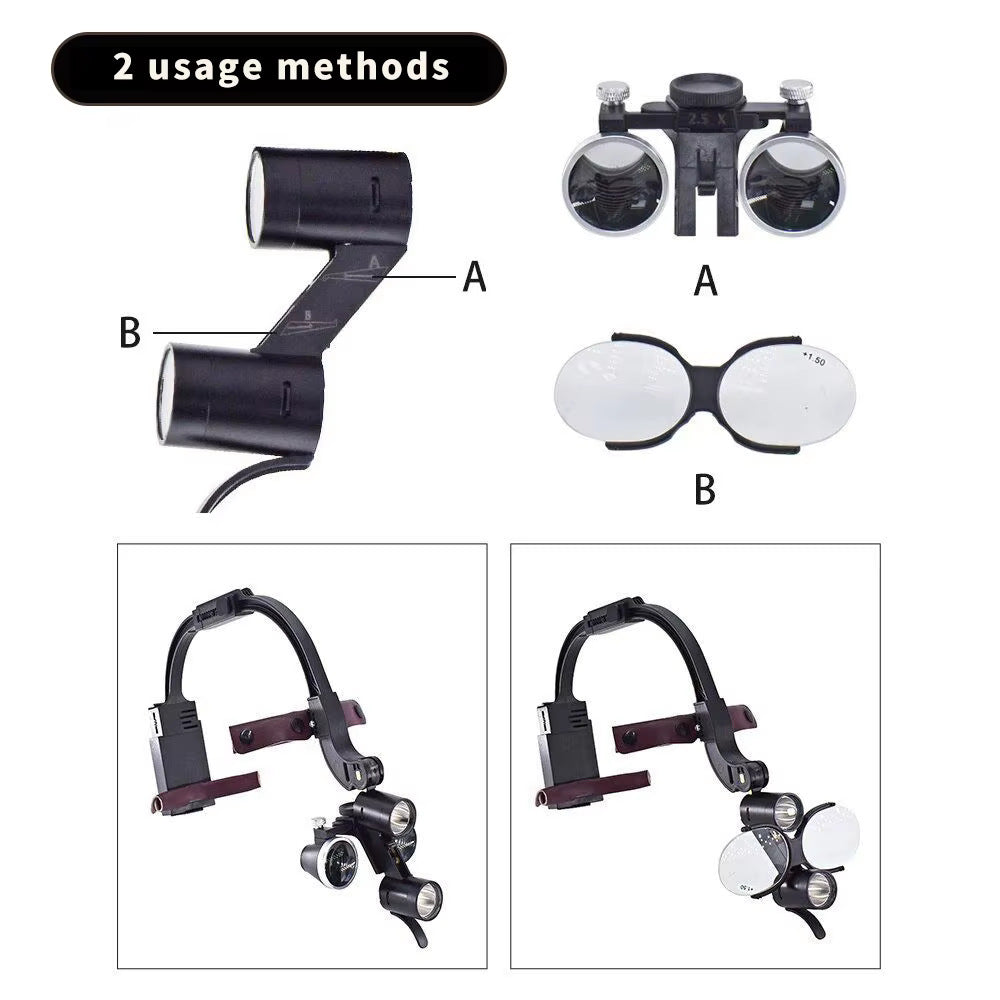 Ultra-Light Shadowless Dental Headlamp with Magnifier and Dual Batteries