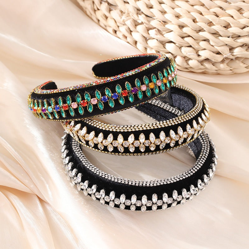 Fashionable rhinestone floral heavy industry Baroque wide brimmed sponge headband headband
