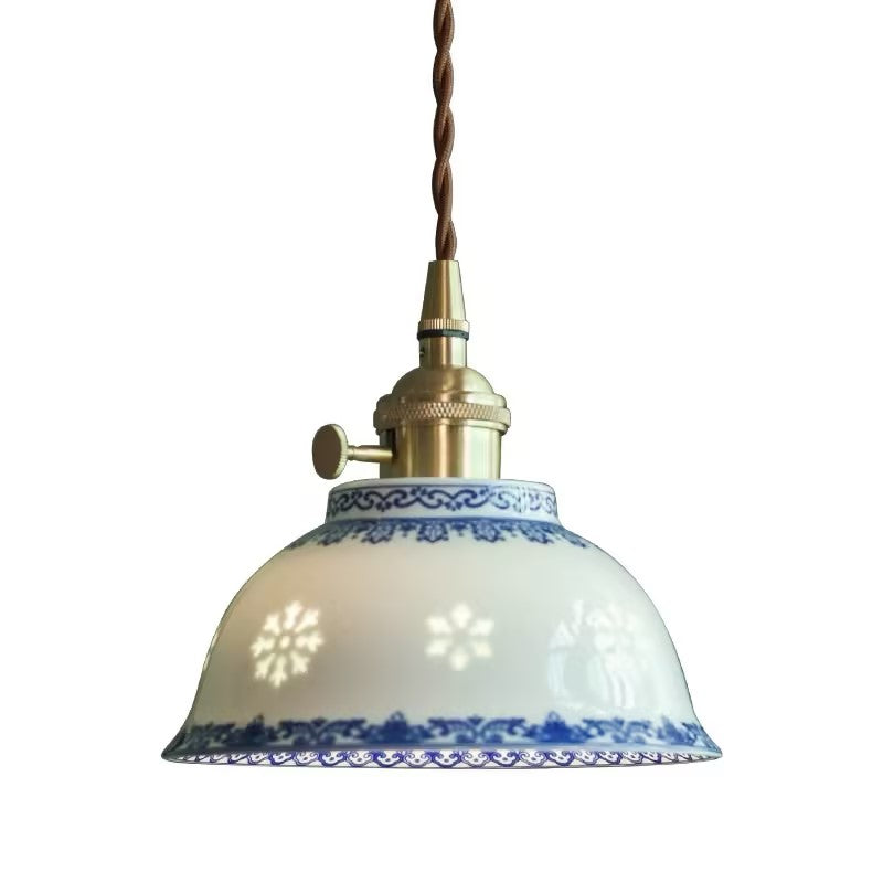 Blue and white translucent balcony ceramic chandelier