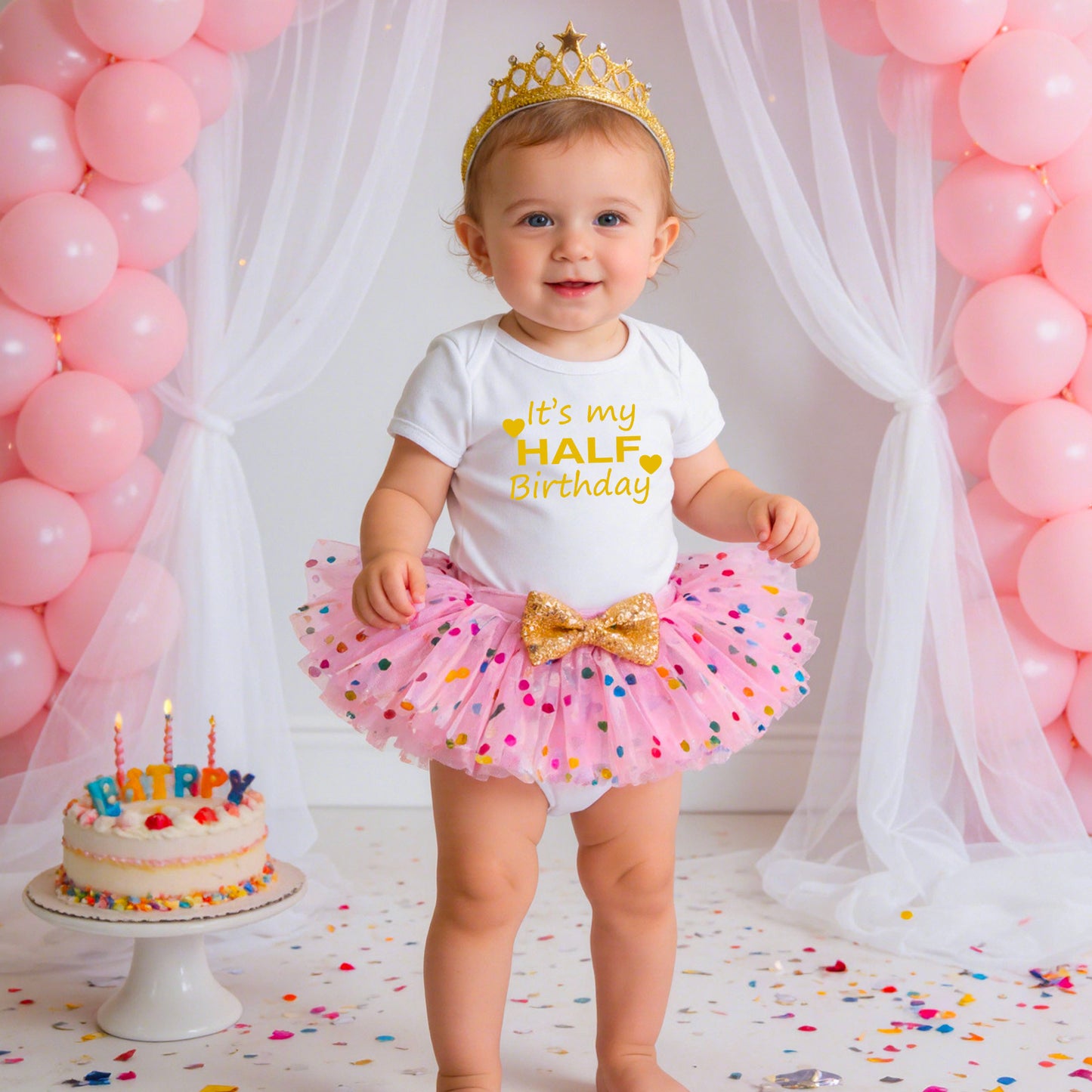 Baby First Birthday Outfit Set - Short Sleeve Romper Hair Accessories 3-Piece Infant Party Costume
