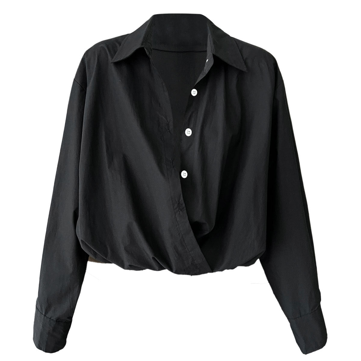 Deer West  High-Quality Deep V-Neck Layered Shirt for Women, Autumn Lazy Design Waist-Cinched Blouse