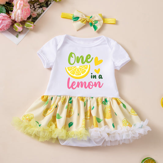Baby Summer Clothes Girl Lemon Print Princess Dress First Birthday Party Romper Baby Photo Shoot Formal Outfit Set