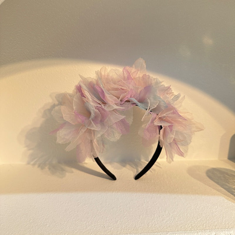 Handmade fabric oversized flower headband for women's snow gauze headband