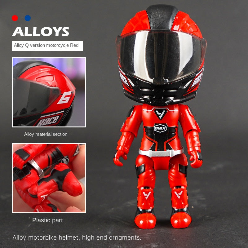 Simulation motorcycle rider alloy deformed doll helmet figurine figurine