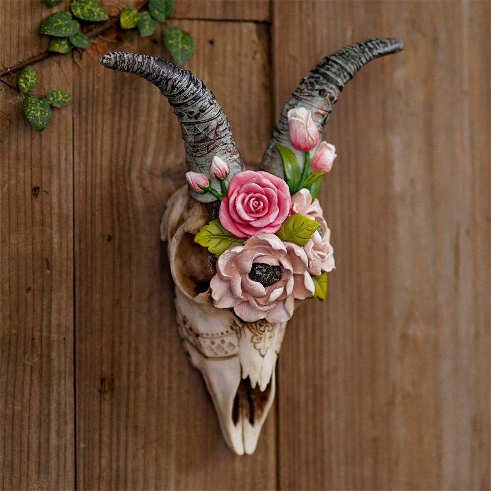 Simulated flower sheep head wall hanging ornament resin