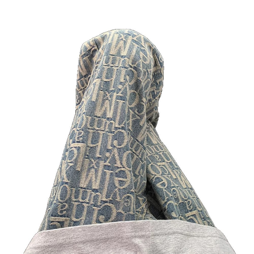 Floral Print Denim Pants Men Unique Design Flared Pants