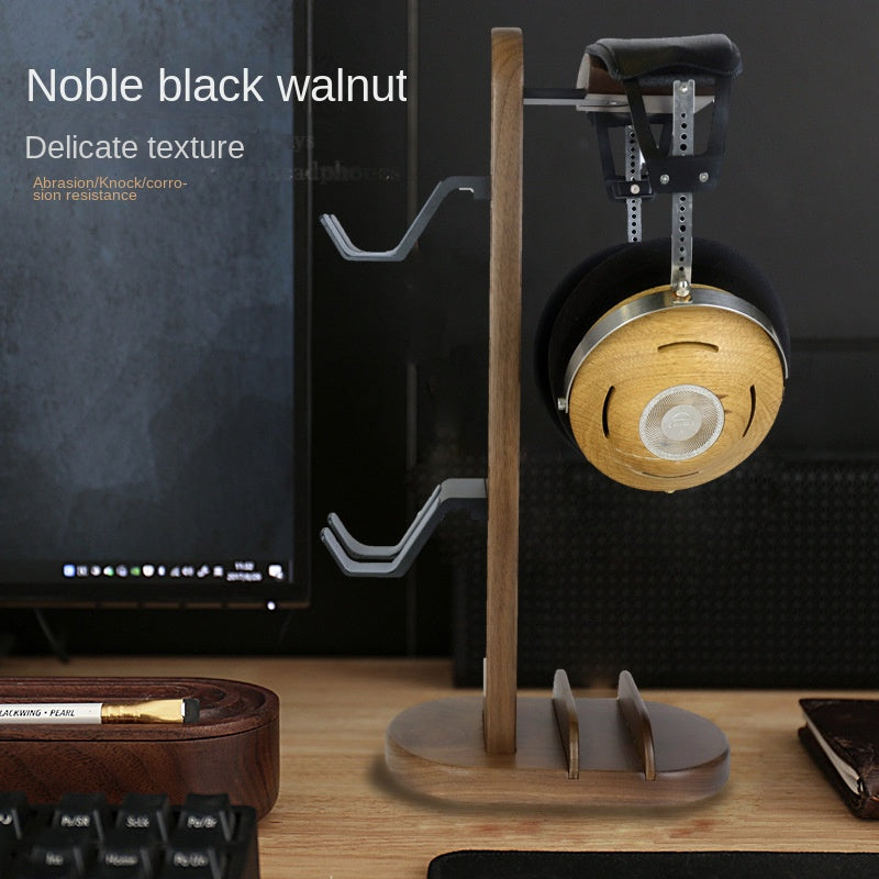 okcsc Wooden Headphone Stand Multi-functional Black Walnut Solid Wood Headphone Holder Creative Minimalist