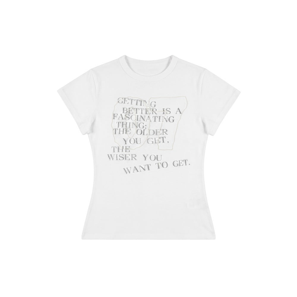 Applique Letter Print Regular Shoulder Short Sleeve T-Shirt for Women