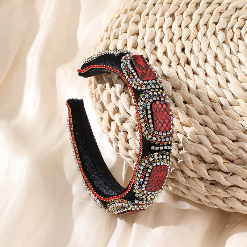 Colored Diamond Sponge Hair Hoop Women's Wide Edge Baroque
