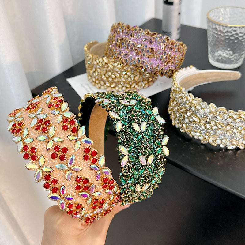 Fashion heavy industry women's full set rhinestone high-end wide edge headband hair accessories