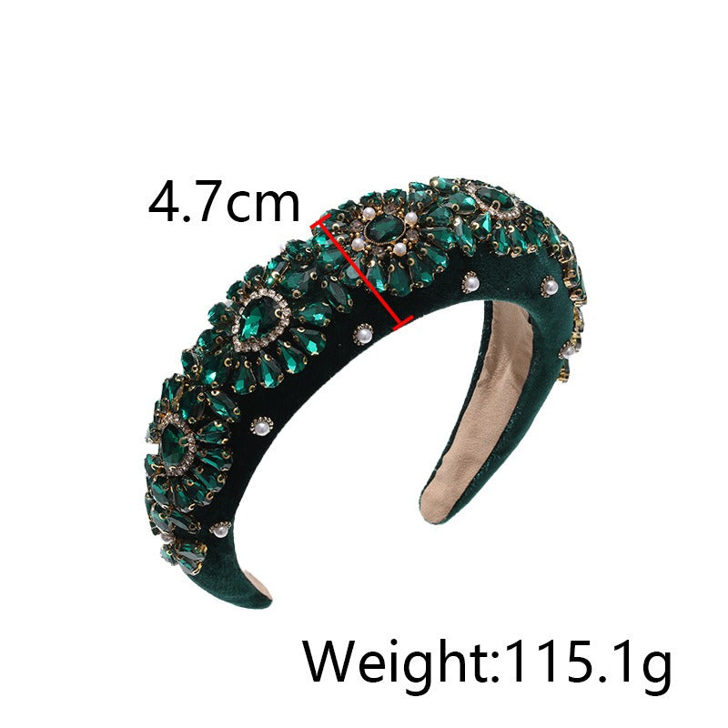 Baroque colored rhinestone headband with retro sponge wide edge headband