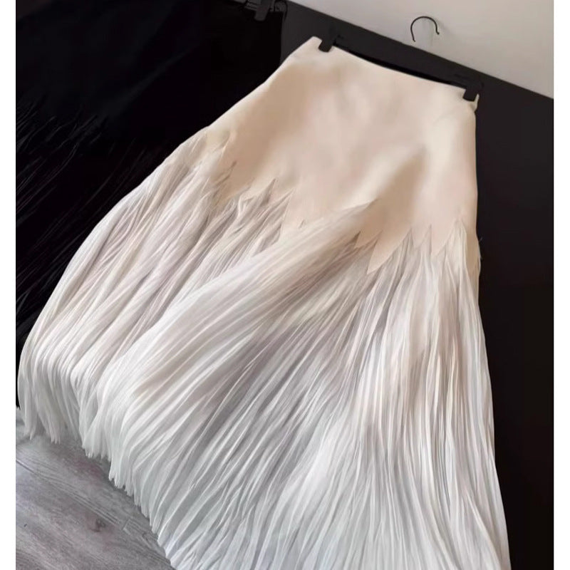Petal pleated high waisted midi skirt with lace heavy pleats hanging down long skirt for women