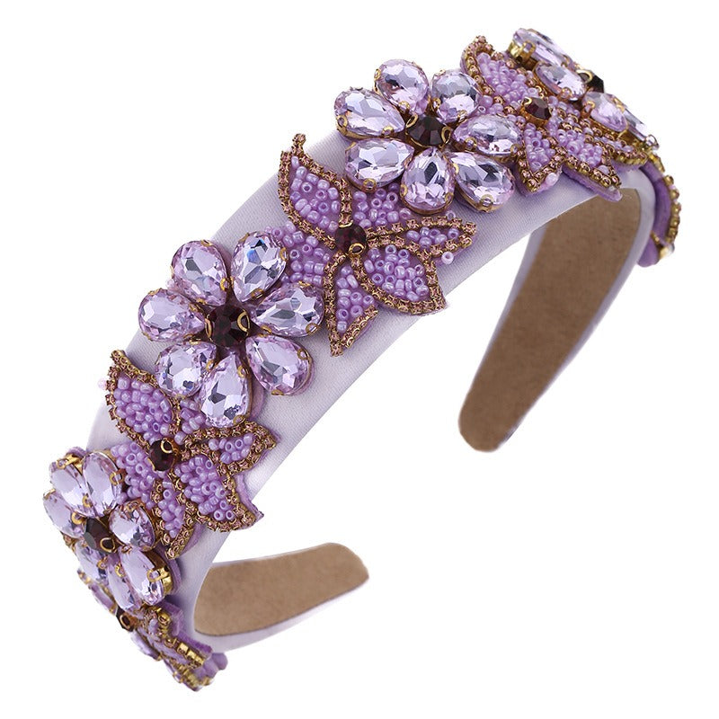 Crystal Rice Pearl Flower Heavy Industry Sponge Pressing Hair Headband Headband