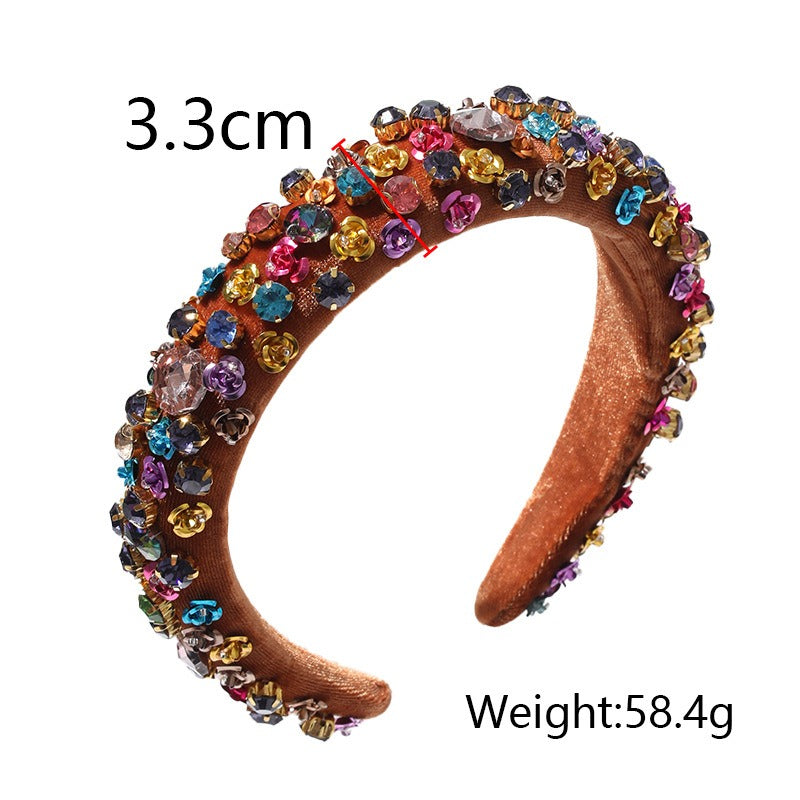 Fashionable metal flower sponge Baroque style colored rhinestone headband hair accessories