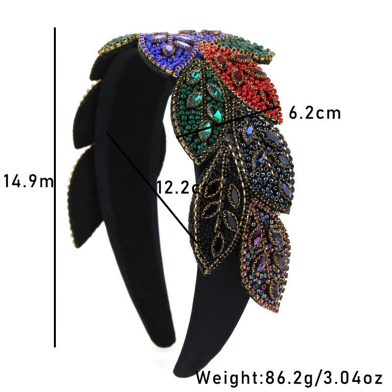Handmade Heavy Craft Inlaid Water Diamond Leaf Head Hoop