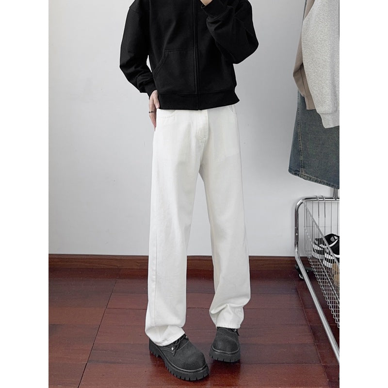 Jeans Men's High-Waisted Extra-Length Straight Leg Slim Fit Wide-Leg Pants