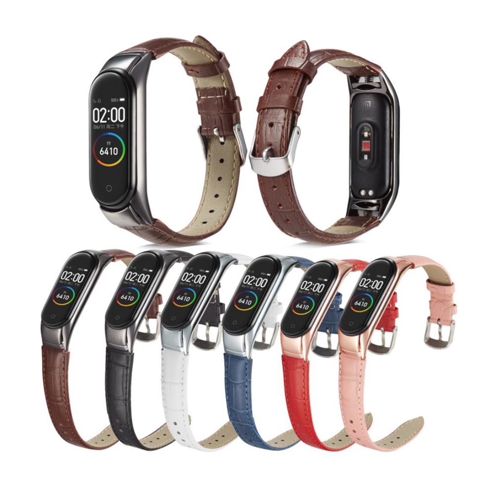 Yiwa For Millet Mi-band 3/4 PU Wrist Band Bracelet Strap+Metal Case Millet 3 Wrist Strap Protection