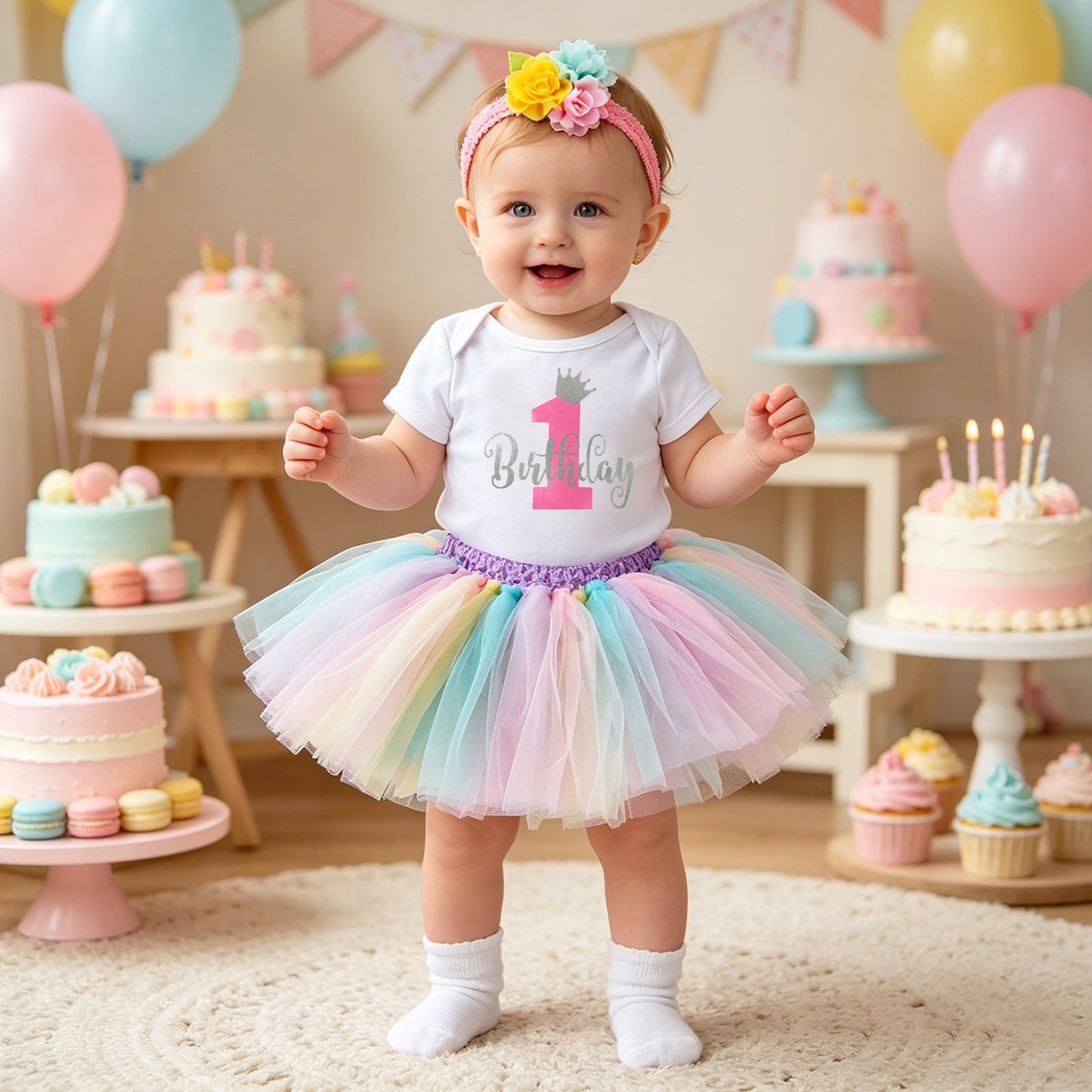 Baby Summer Outfit Set Short Sleeve Romper Handmade Skirt Hair Accessories 3-Piece Birthday Dress Summer