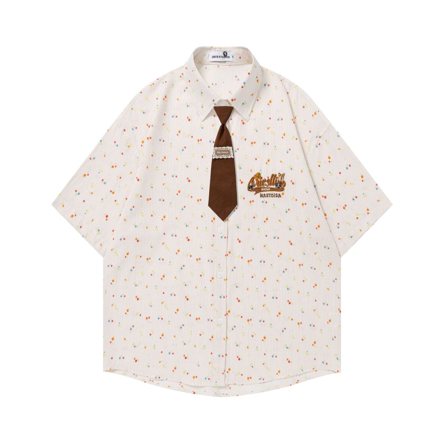 Embroidered contrasting tie short sleeved