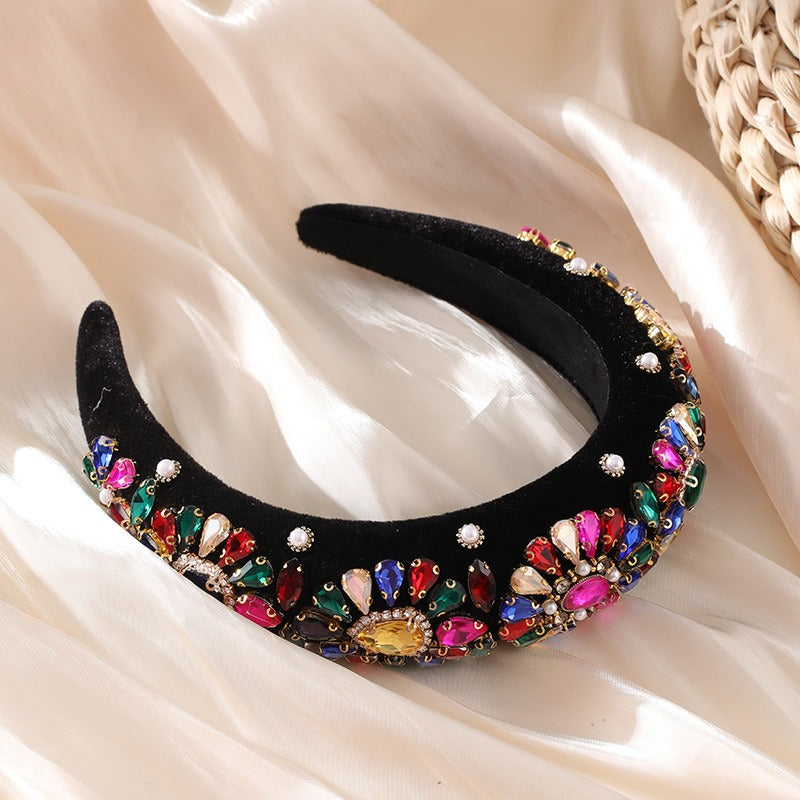 Baroque colored rhinestone headband with retro sponge wide edge headband