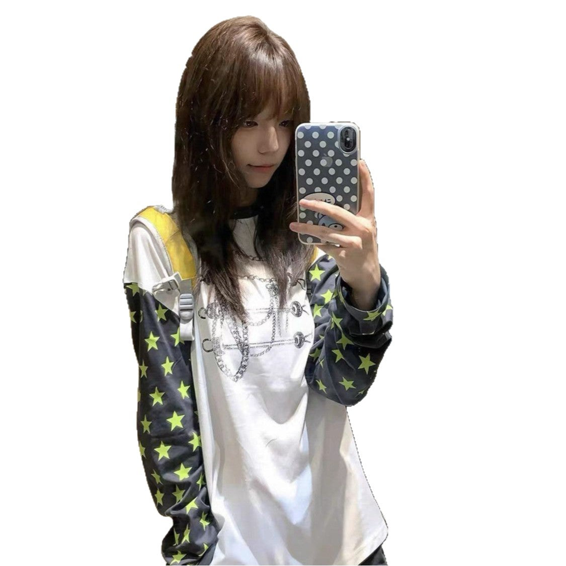 Star Pattern Color-block Print Long Sleeve T-shirt Women
