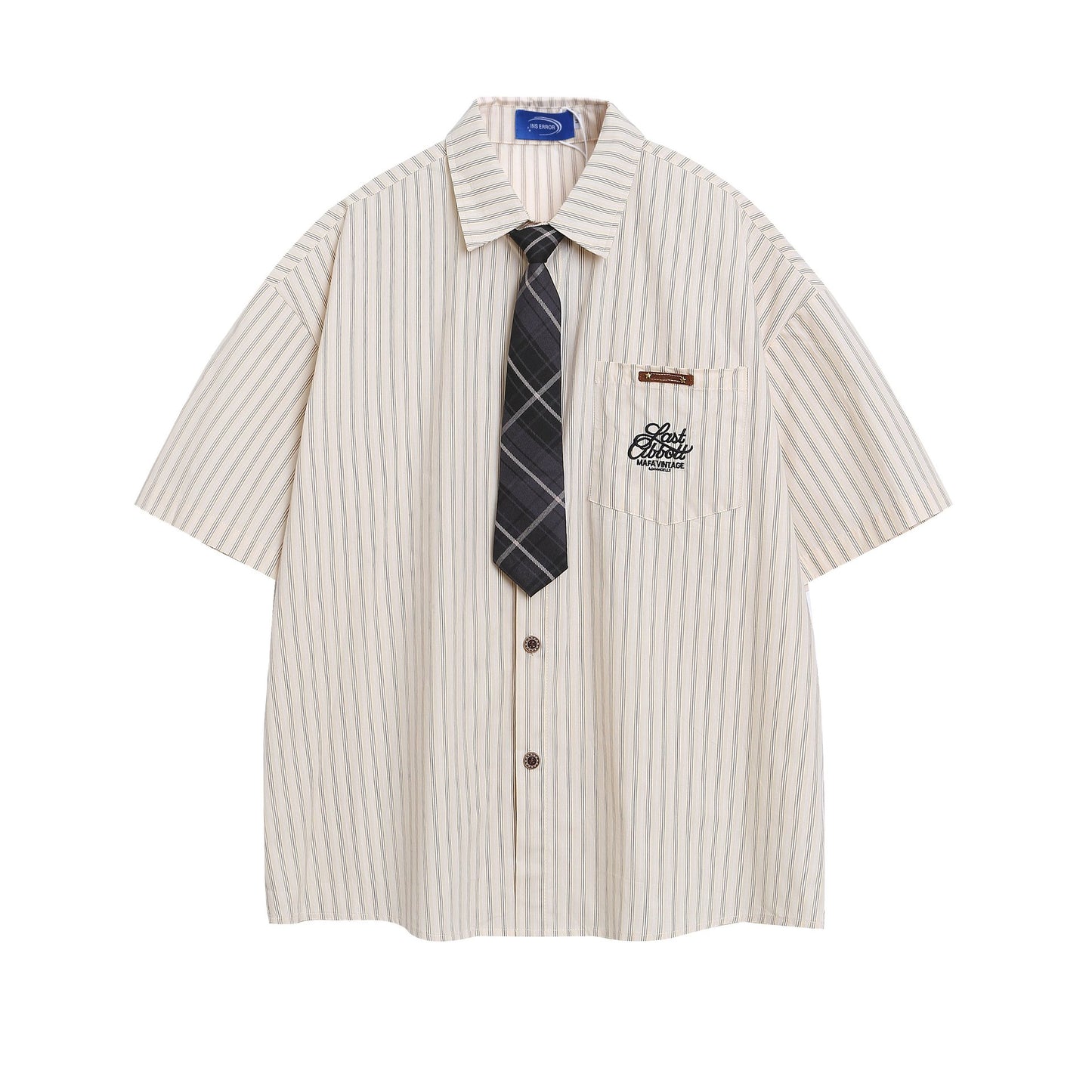 Embroidered striped short sleeved pocket