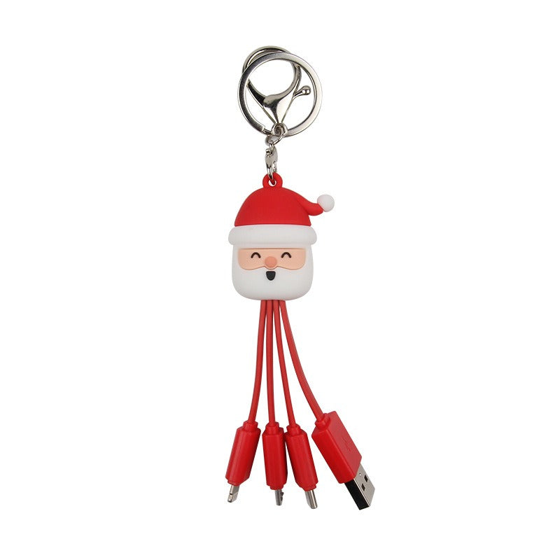 Christmas 3-in-1 Data Cable Creative Cartoon Multi functional Portable Keychain Santa Charging Cable
