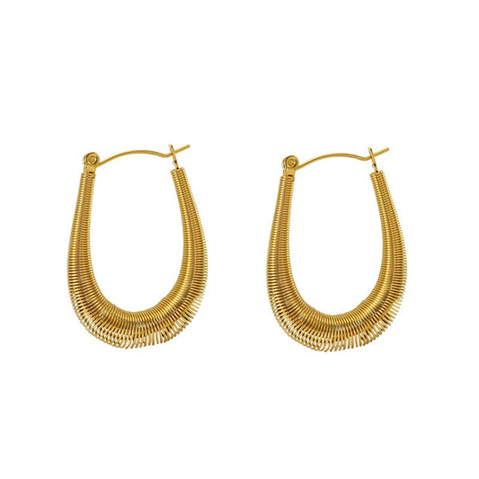 stainless steel U-shaped spring earrings with European and American fashion hollow out design and titanium steel ring earrings