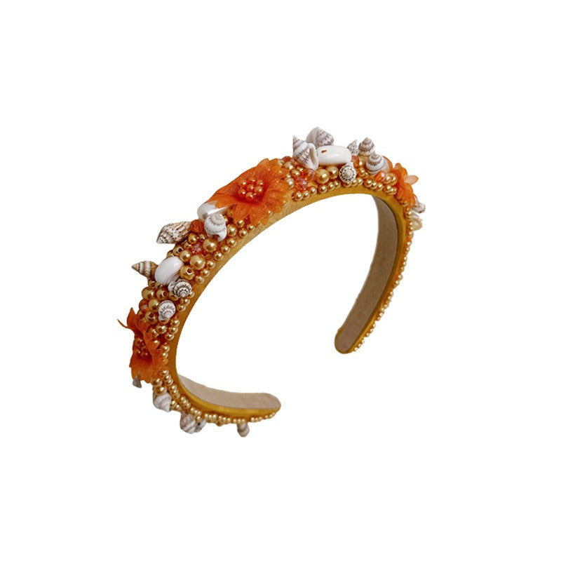 Hand sewn crystal shell headband for pearl hair accessories