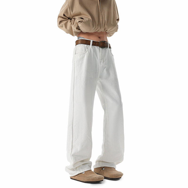 Jeans Men's High-Waisted Extra-Length Straight Leg Slim Fit Wide-Leg Pants
