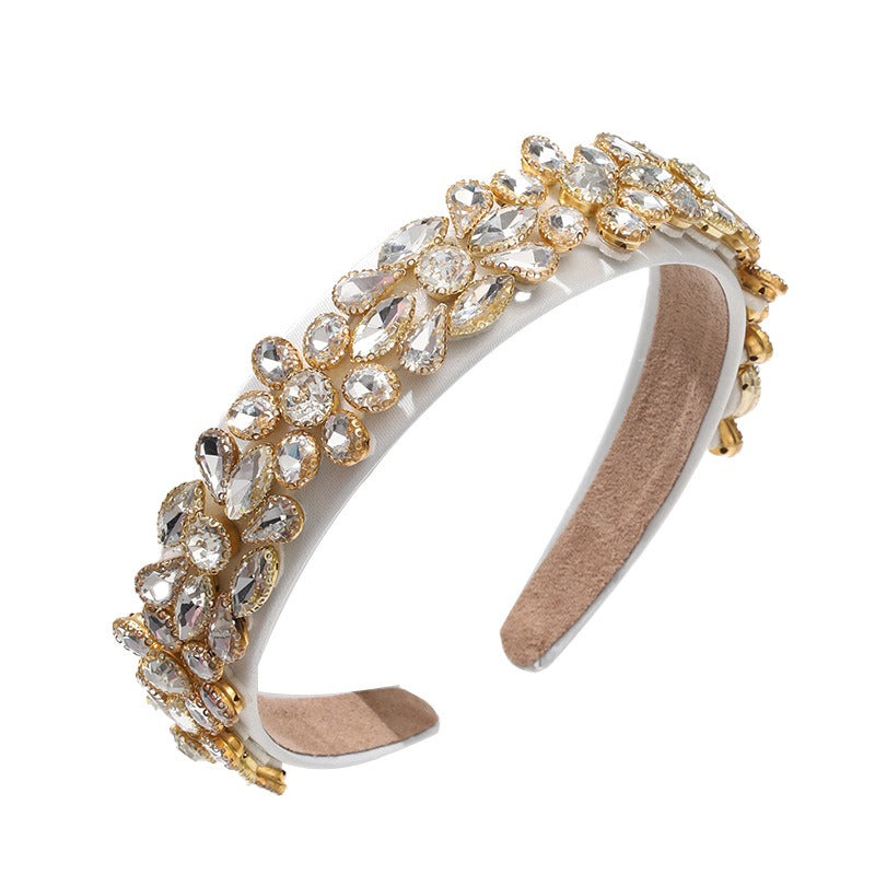 Heavy Industry Fashion Creative Hair Hoops Baroque Water Drill Bit Hoops Women's Wide Edge Hair Accessories