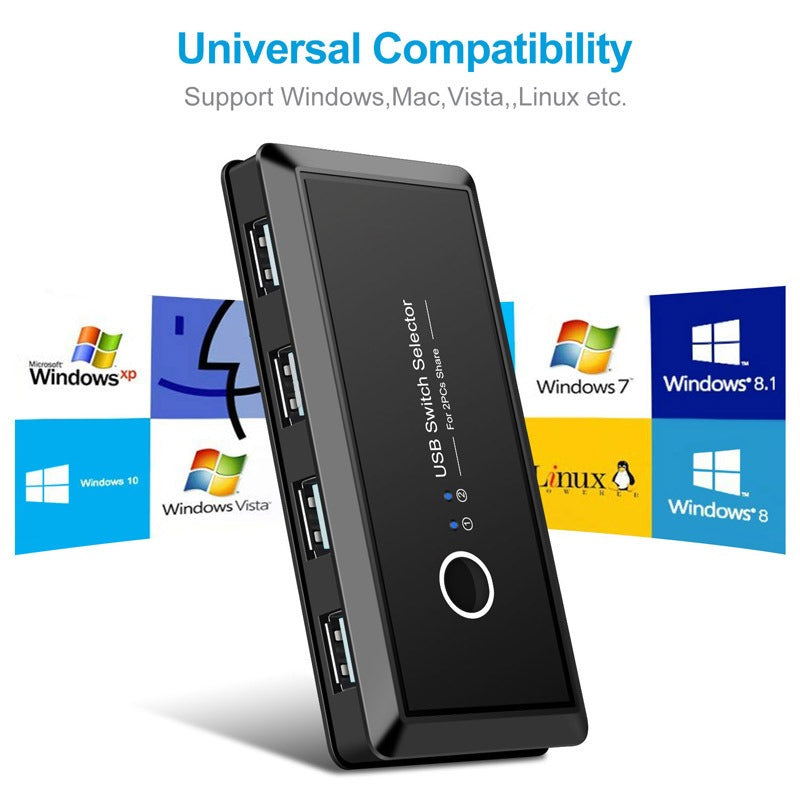 Printer sharer 4-port USB shared with 2 computers mouse and keyboard 2-inch and 4-out automatic switch