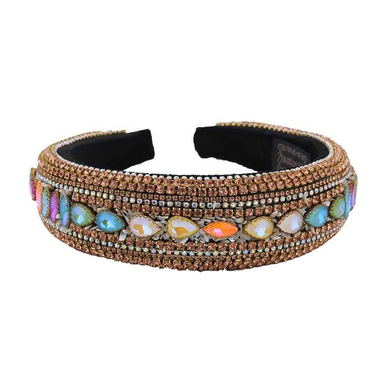 Baroque full set rhinestone crystal women's sponge wide edge retro exaggerated headband