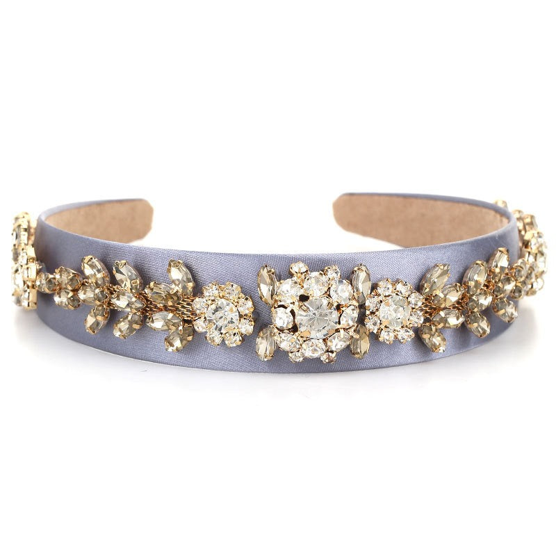 Super Sparkling Baroque Crystal Flower Headband Gold Velvet Retro Headband
