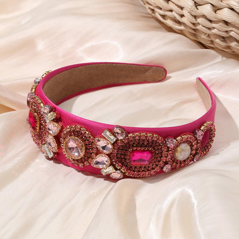 Fashion heavy handmade glass inlaid diamond wide edge sponge full diamond women's headband headwear