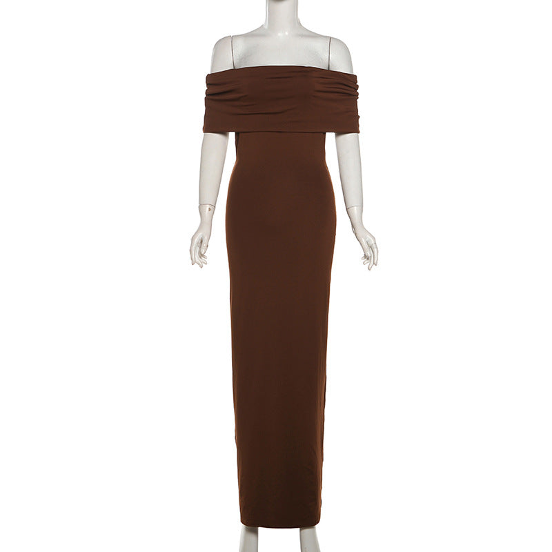 European and American style spring and summer women's clothing new one shoulder exposed backpack buttocks sexy long skirt dress