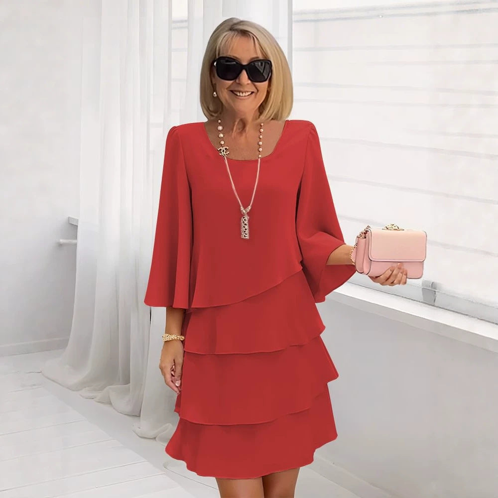 Loose solid color round neck dress