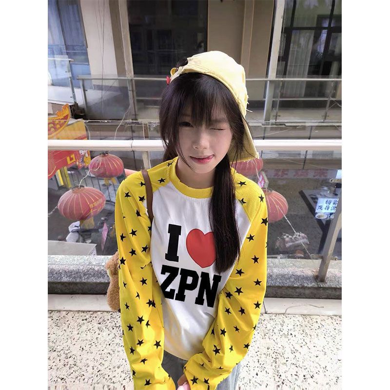 Letters Print Color Block Raglan Long Sleeve Unisex T-Shirt