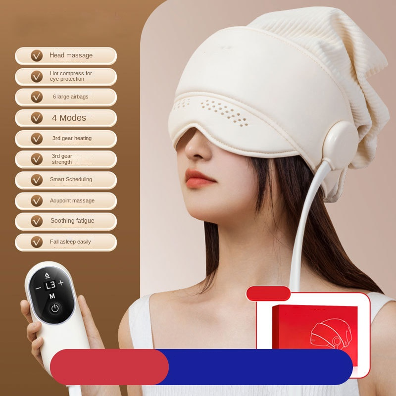 Head Massage Device with Charging Airbag, Sleep Aid, Home Use Massage Helmet, Heat Therapy for Head and Eyes, All-in-One Head Massager