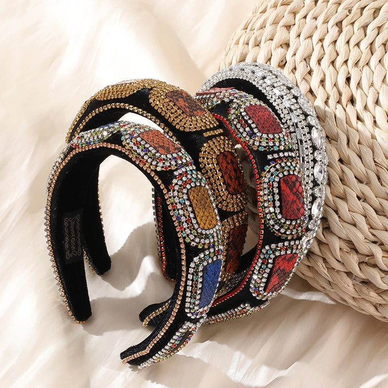 Colored Diamond Sponge Hair Hoop Women's Wide Edge Baroque