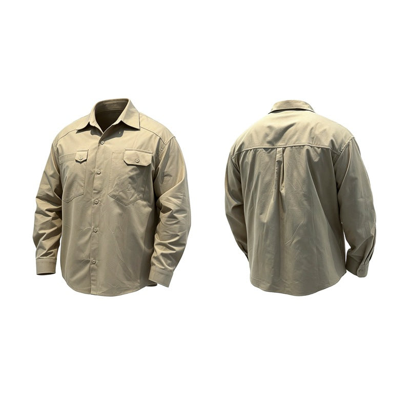 Design Solid Color Loose Fit Long Sleeve Workwear Shirt