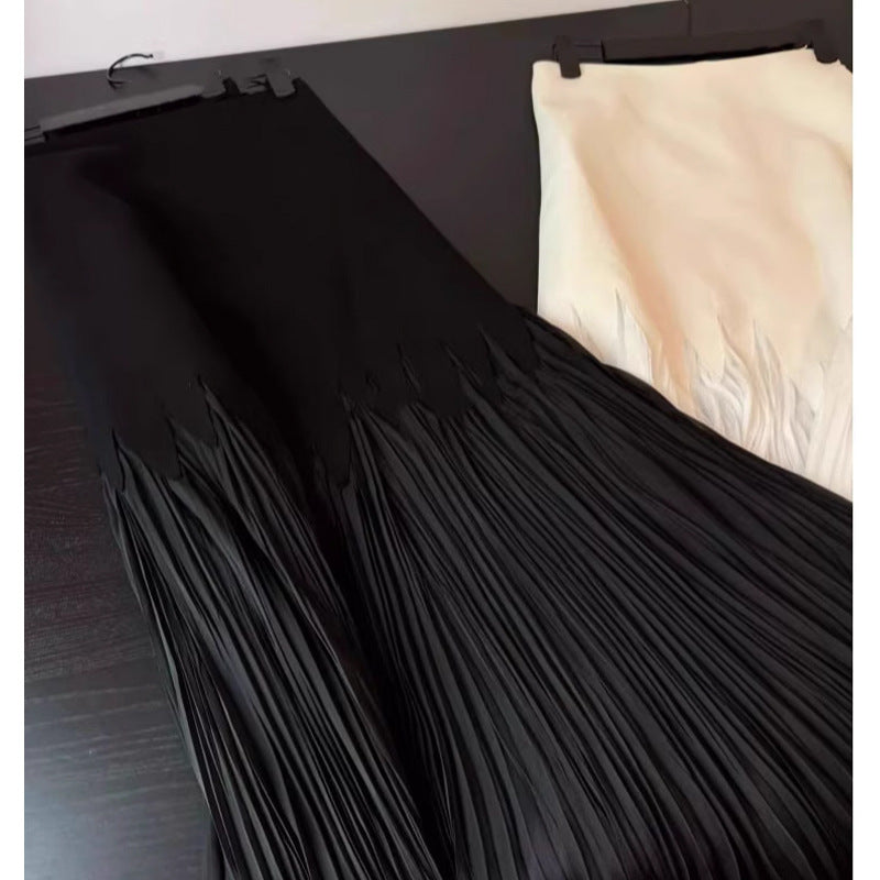 Petal pleated high waisted midi skirt with lace heavy pleats hanging down long skirt for women