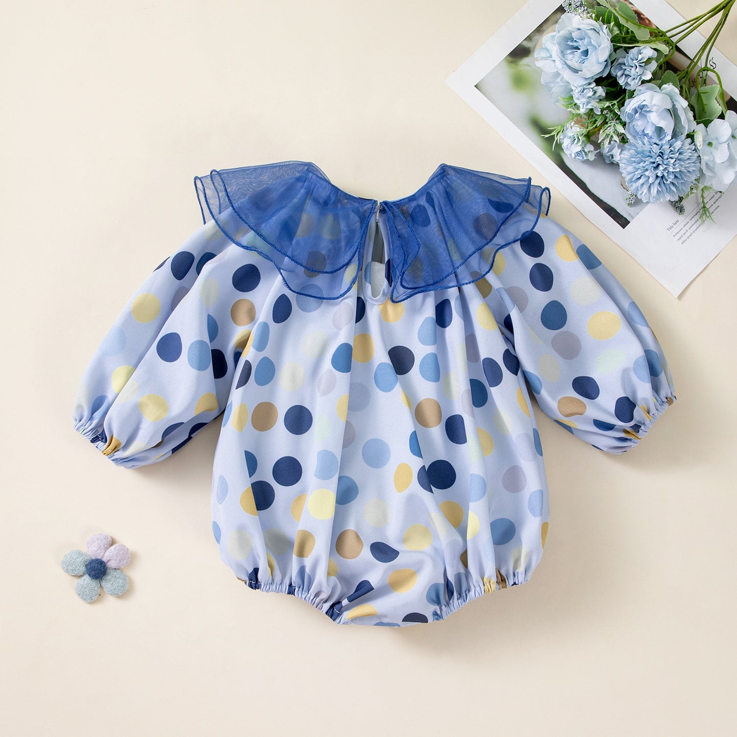 Spring and Autumn New Style Clothing, Long Sleeve Onesie with Polka Dots, Cute and Stylish Baby Romper